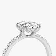 Marquise Cut - Pave Band Hidden Halo - Classic Engagement Ring- 14 K Gold